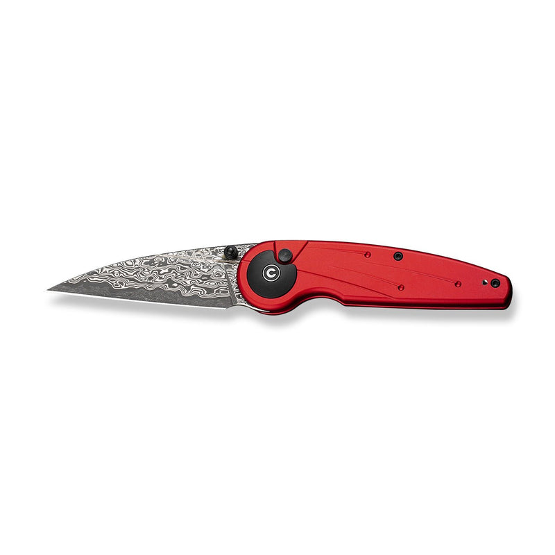 CIVIVI Starflare Thumb Stud & Button Lock Knife Red Aluminum Handle (3.3" Damascus Blade) C23052-DS1