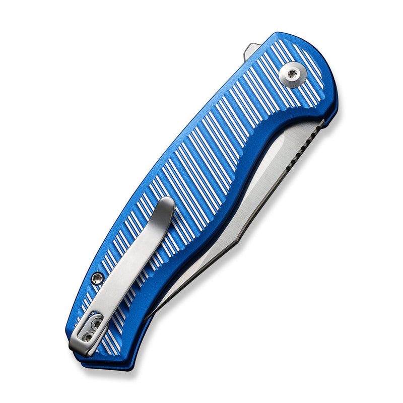 CIVIVI Stormhowl Flipper & Button Lock Knife Milled Bright Blue Aluminum Handle, Satin Flat (3.3" Satin Finished Nitro-V Blade) C23040B-2
