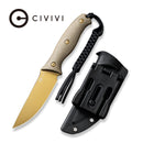 CIVIVI Stormridge Fixed Blade Knife Tan G10 Handle (3.92" Desert Tan Stonewashed Nitro-V Blade) C23041-2, With 1PC Black Lanyard, Black Kydex Sheath and T-Clip