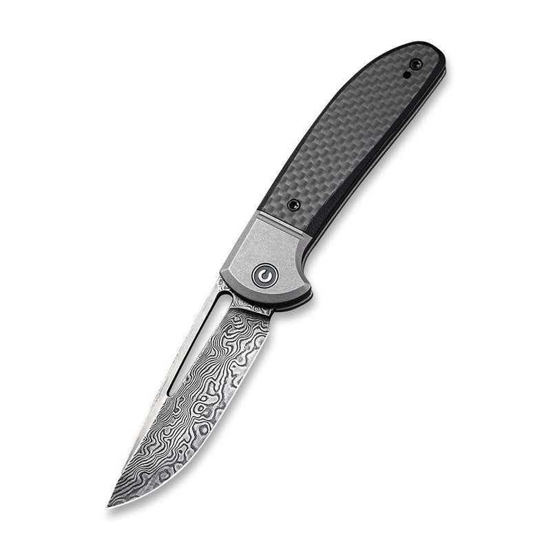 CIVIVI Trailblazer Slip Joint Knife Carbon Fiber Overlay On G10 On Stainless Steel Handle (2.97" Damascus Blade) C2018DS-1