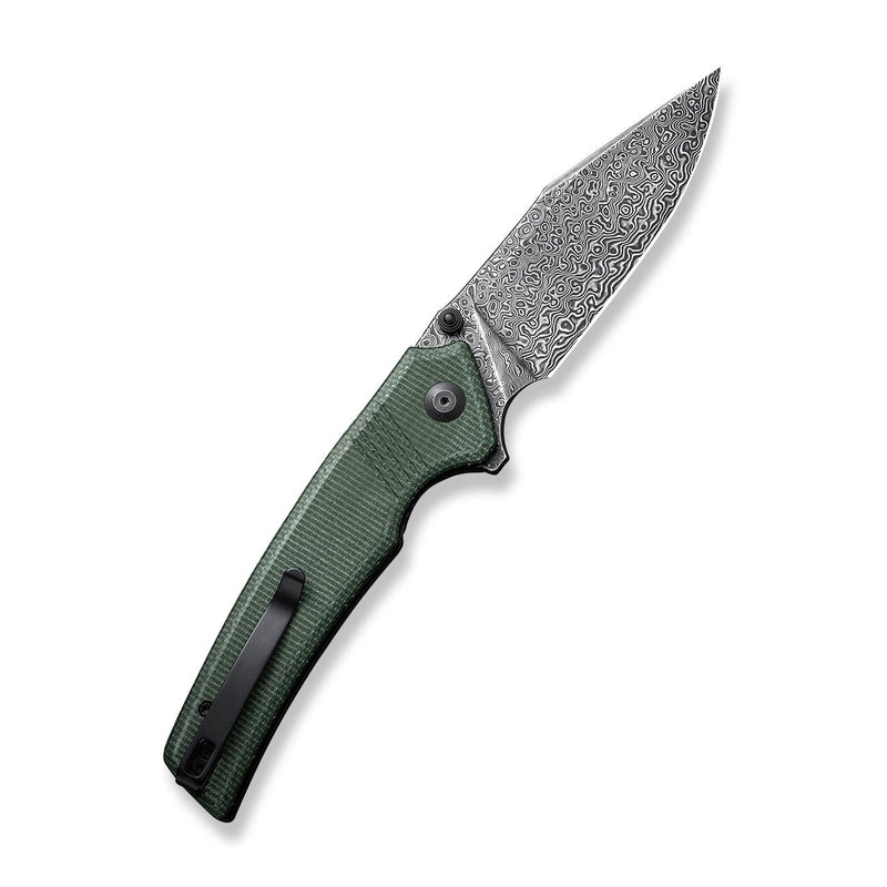 CIVIVI Tranquil Flipper Knife Green Canvas Micarta Handle (3.7" Black Hand Rubbed Damascus Blade) C23027-DS1