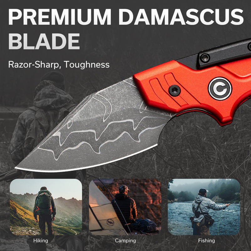 CIVIVI Typhoeus Adjustable Fixed Blade Knife Aluminum Handle Damascus
