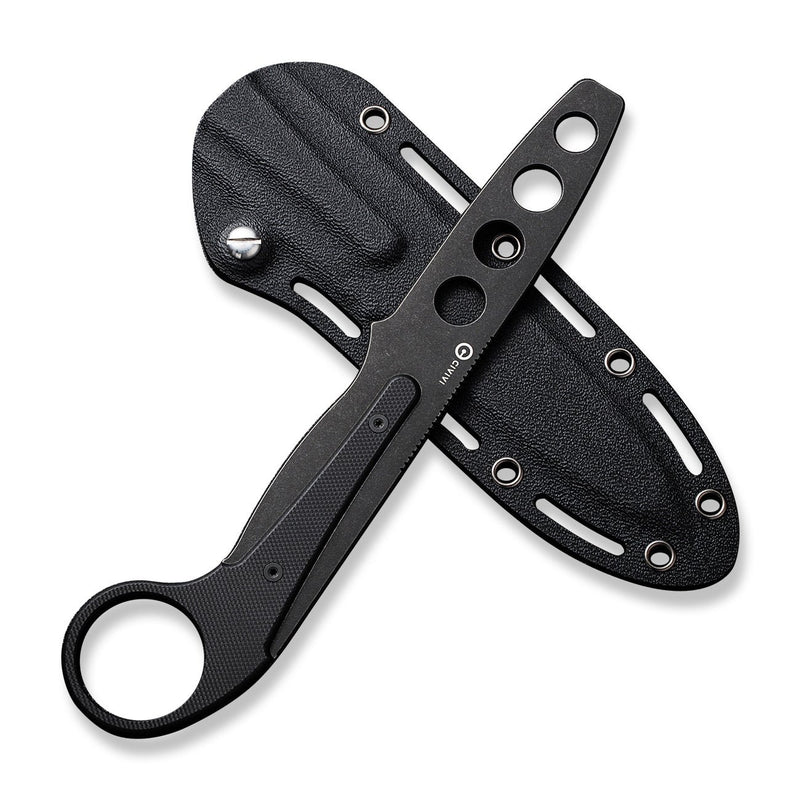 CIVIVI Varius Fixed Blade Knife Black G10 Ring Handle (3.26" Black Stonewashed D2 Dull Trainer Blade) C22009C-1, With An Extra Conventional Handle, 1PC Black Kydex Sheath & Steel Clip