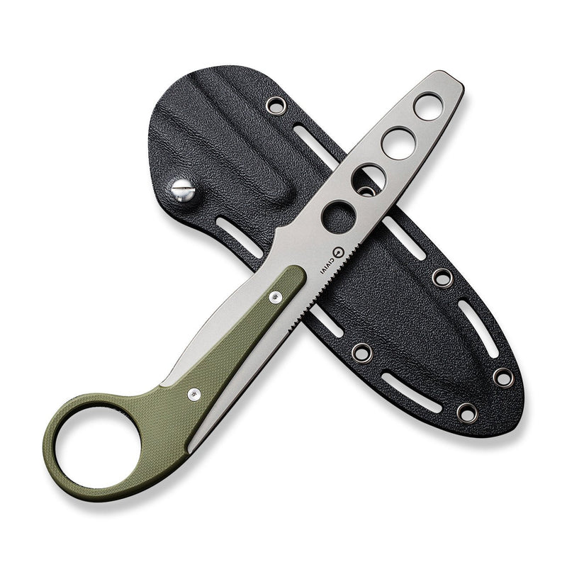 CIVIVI Varius Fixed Blade Knife OD Green G10 Ring Handle (3.26" Stonewashed D2 Dull Trainer Blade) C22009C-2, With An Extra Conventional Handle, 1PC Black Kydex Sheath & Steel Clip