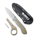 CIVIVI Varius Fixed Blade Knife Tan G10 Conventional Handle (3.75" Satin Finished D2 Live Blade) C22009D-2, With An Extra Ring Handle, 1PC Black Kydex Sheath & Steel Clip