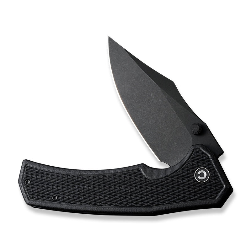 CIVIVI Vexillum Thumb Stud & Flipper Knife Milled Black G10 Handle (3.81" Black Stonewashed Nitro-V Blade) C23003D-1