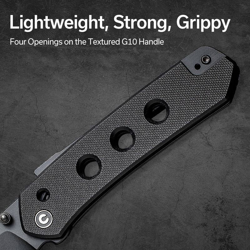 CIVIVI Vision FG Thumb Stud Knife Black G10 Handle (3.54" Black Nitro-V Blade) C22036-1