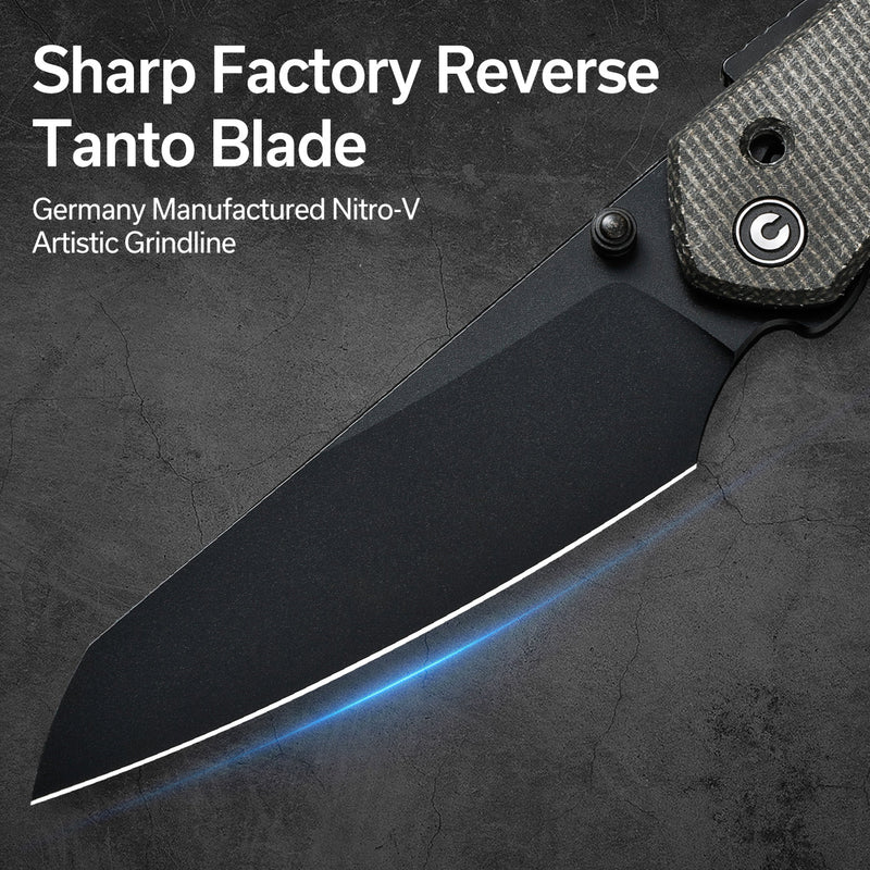 CIVIVI Vision FG Thumb Stud Knife Dark Green Canvas Micarta Handle (3.54" Black Nitro-V Blade) C22036-3