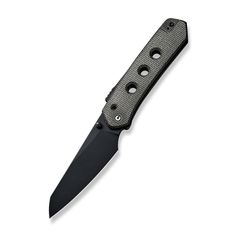 CIVIVI Vision FG Thumb Stud Knife Dark Green Canvas Micarta Handle (3.54" Black Nitro-V Blade) C22036-3