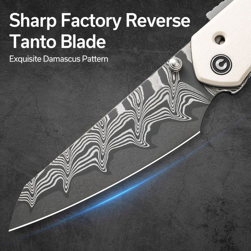 CIVIVI Vision FG Thumb Stud Knife Ivory G10 Handle (3.54" Damascus Blade) C22036-DS1